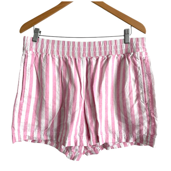 Old Navy Linen Blend Shorts Womens Large High Rise Pink Stripe Relaxed Pull On - Picture 1 of 10